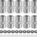 10 Pack Shower Hose Extension Connector Kit,1/2 to 1/2 Shower Hose Adapter,Applied to Connect Two Hoses, Includes Rubber Washers and 2 Plumber's Tapes for Leakproof Extension,304 Solid Stainless Steel