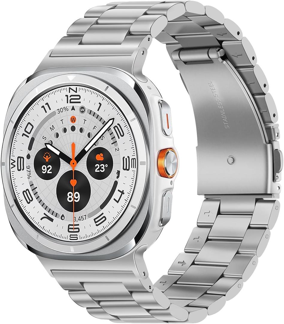 Tasikar Stainless Steel Bands Compatible with Samsung Galaxy Watch Ultra 47mm, No Gap Men Women Genuine Strap for Galaxy Watch Ultra 47mm, Silver