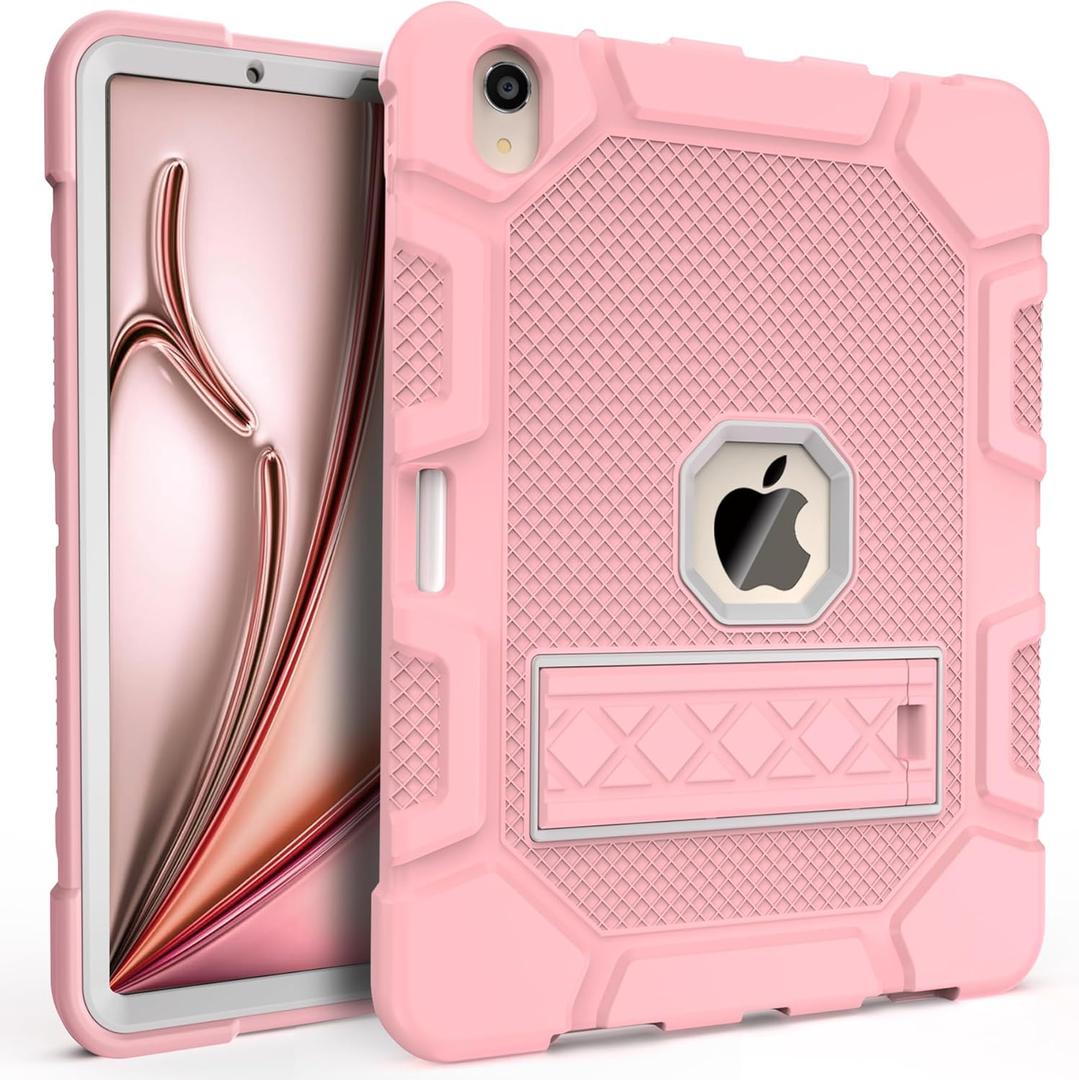 Rantice iPad Air Case 11-inch M2 (2024) /iPad Air 5th/4th Gen 10.9", Shockproof Rugged Case with Kickstand & Pencil Holder, Drop Protection, Compatible with iPadAir 6th/5th/4th Gen, Rosegold+Grey