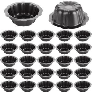 DAJAVE 24 Pack Mini Fluted Cake Pan 4.7 Inch Nonstick Cake Pans Carbon Steel Mini Flan Molds Pan, Cake Mold Baking Mold for Cupcake, Bavarois, Brownie