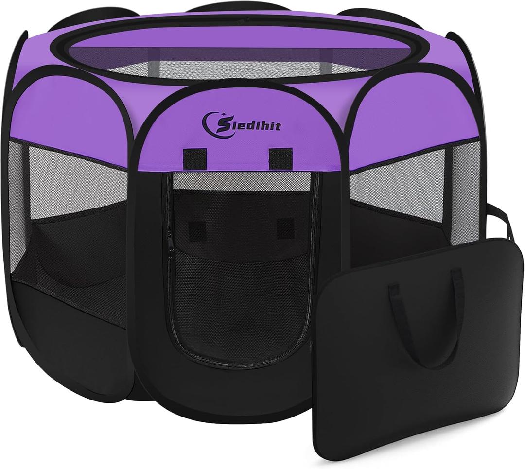 Dog Cat Playpen, Puppy Pet Playpen, Small Dogs Tent Crates Cage Indoor/Outdoor, Portable Pop Up Dog Kennel Playpen with Carrying Case for Dogs/Cats/Rabbits, Removable Zipper Top, Purple