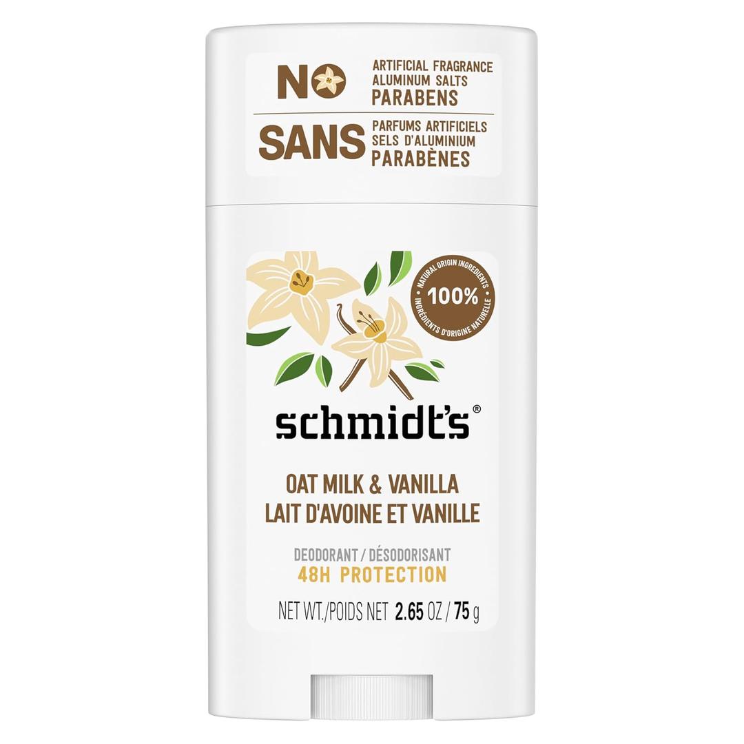 Schmidt's Aluminum-Free Vegan Deodorant Vanilla & Oat Milk with 24 Hour Odor Protection, for Women and Men, Natural Ingredients, Cruelty-Free, 2.65 oz