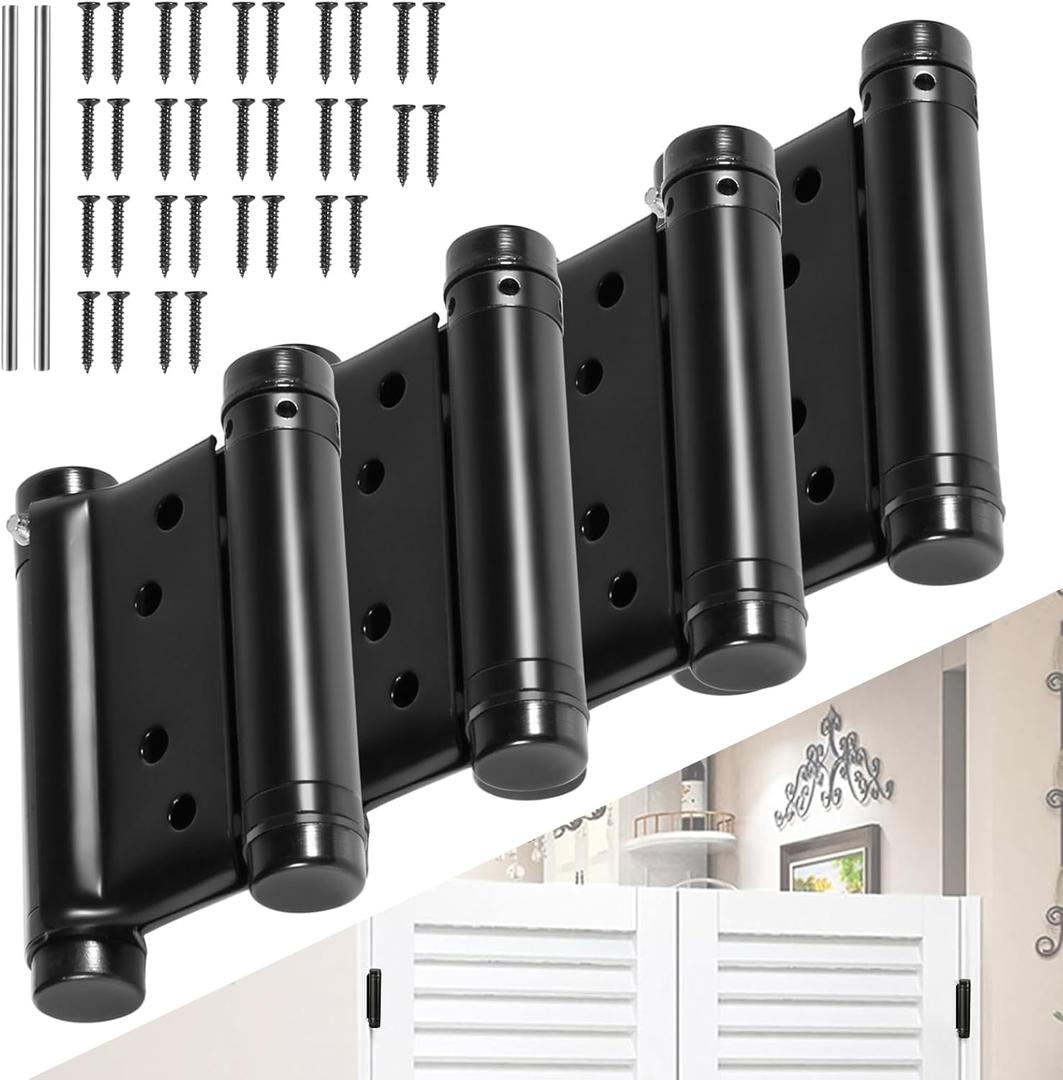 6 Inch Double Action Spring Hinge, 201 Stainless Steel, Cafe Salon Door Self-Closing Door Hinges with Pins and Screws (4-Pack) (Black, 6 inches)