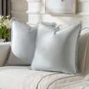 FUTEI Light Blue Velvet Decorative Throw Pillow Covers 16x16 Set of 2,Soft Cozy Edge with Tassels Cushion Case,Boho Modern Home Decor for Couch Bed Living Room