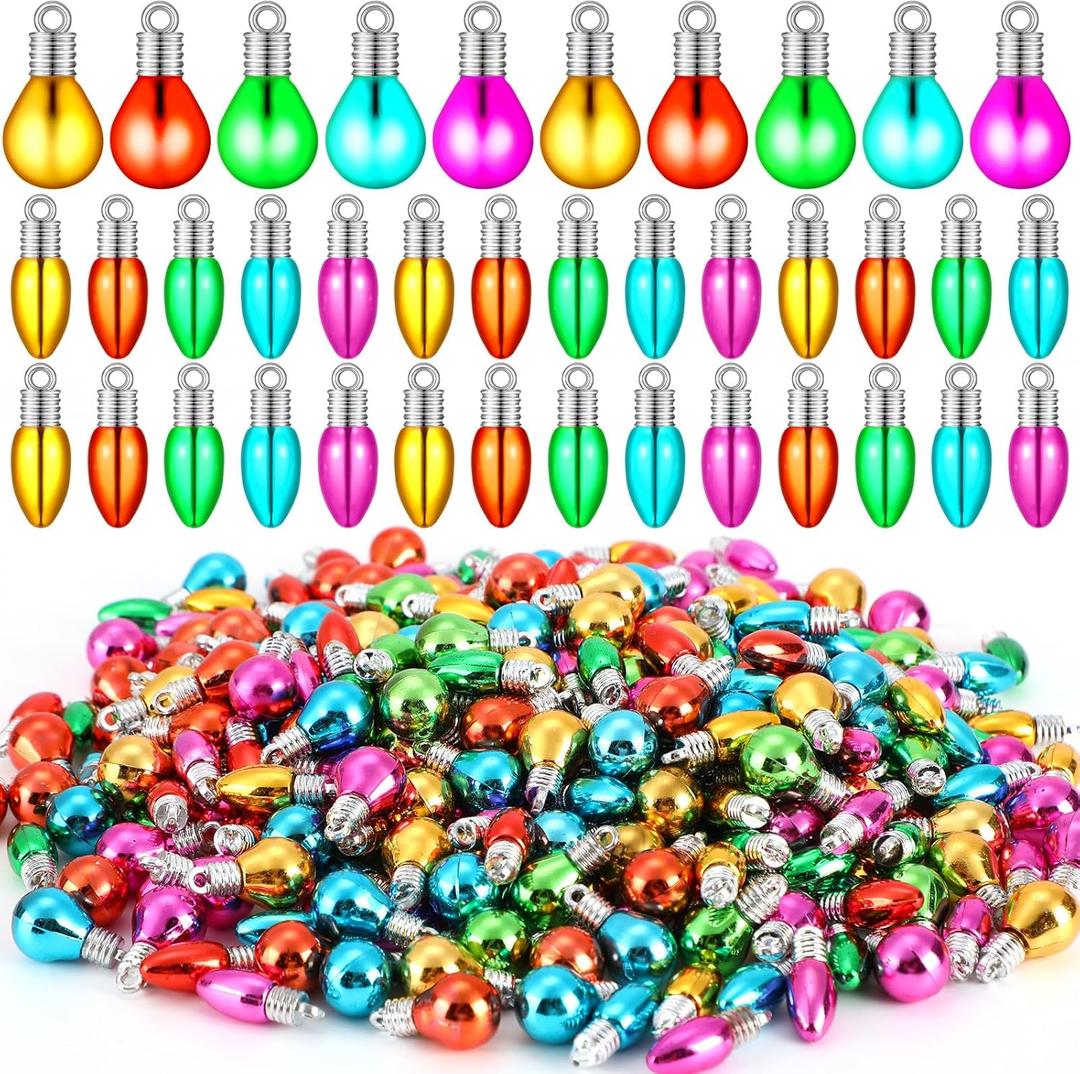 500 Pieces Christmas Bulbs Beads Bulk Decorative Plastic Mini Bulbs Bead Christmas Tree Bulbs Ornaments for DIY Crafts Bracelet Jewelry Making Christmas Tree Garland Decoration
