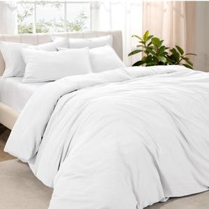 Bare Home Microfiber Duvet Cover Set - Ultra Soft Washed Microfiber - Queen Size - Linen-Like Look - Easy Care - Breathable Fabric - Our Softest Duvet Cover Set (Queen, White) (No Comforter)