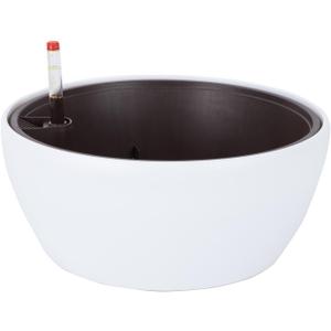 Vencer 11 Inch Plastic Round Self Watering Planter,Water Indicator,Modern Decorative Planter Pot for All House Plants Flowers, Herbs, Vegetables, Tropical,White,VF-048