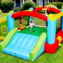 WELLFUNTIME Bouncy Castle & Bounce House, Inflatable Bouncer with Air Blower, Kids Jumping Castle with Slide, Ball Pit & Dart Target Game, 143x137x68 Inch
