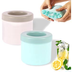 Cylinder Ice Cube Trays, Silicone Mini Modes, Small Maker Cup for Fridge Freezer - Squeeze & Release Cup (2Pack, Gray&Blue)