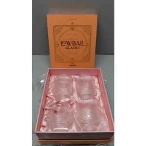 GLASSIQUE CADEAU Vintage Art Deco Lowball Gatsby Cocktail Glasses | Set of 4 | 13 oz Double Old Fashioned Tumblers for Drinking Classic Whiskey, Gin, Vodka Bar Drinks | Round Short Glassware