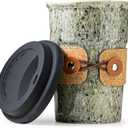 Coffee Travel Mug, Spill Proof Coffee Tumbler, Ceramic mug, Microwave & Dishwasher Safe, Large Porcelain Coffee Cup, Tea Mug with Lid, Decorative Latte Cup for Men, 16.5 oz (Gray with Black Dots)