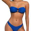 SHEKINI Sexy Women's Bandeau Bikini Set Halter O Ring Strapless Tie Back High Cut Two Piece Swimsuit Bathing Suits (Large)