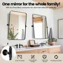 MOON MIRROR Matte Black Rounded Rectangle Pivot Mirror for Bathroom, Vanity, Overall 26.33x30 in (Without Bracket 22x30 in), Hangs Vertical Only