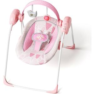 Portable Baby Swing, Pink Electric Infant Swing with 5 Speed Levels, 6 Songs & Timer  Battery-Powered Only (No Batteries Included) Pink and White