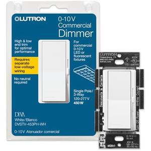 Lutron Diva 0-10V Dimmer Switch for LED Drivers or Fluorescent Ballasts, Single Pole / 3 Way, DVSTV-453P-WH, White 120 V, 600W inc