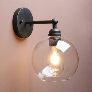 Yosoan Brass Boho Vanity Bathroom Wall Sconce, 1-Light Indoor Hardwired Wall Mounted Vintage Industrial Fixture Lights with Double Hole Round Glass Lamp for Mirror, Living Room, Hallway(Black)
