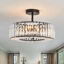 Piepooye 4 Lights Modern Crystal Chandelier Black Round Semi Flush Mount Ceiling Light Fixture Farmhouse Chandelier for Dinning Room Living Room Bedroom Hallway Entryway Kitchen