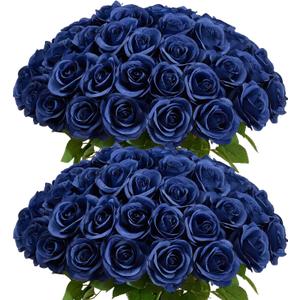 60 PCS Fake Navy Blue Roses Artificial Flowers Bulk Realistic Silk Faux Rose with Stems for Wedding Decoration Anniversary Bridal Bouquet DIY Floral Arrangement Romantic Home Decor Gifts