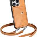LUCKYCOIN Crossbody Phone Case for iPhone 16 Pro Max, Genuine Leather Wallet Case with Expandable Flip Card Holder, Tan Phone Purse for Women with Adjustable & Removable Strap, Travel/ Shopping/ Parties