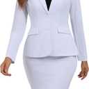 MorwenVeo Women's 2 Piece Suit Skirt Set Business Office Formal Dress Suit Peplum Blazer Jacket Midi Pencil Skirt Suits (Medium, White)
