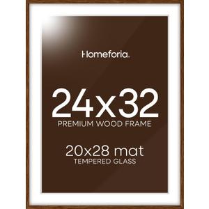 Homeforia Brown Picture Frame 24x32, High End Dark Oak 24x32 Large Wooden Poster Frame with Mat 20x28, 24 x 32 Walnut Wood Frame Matted to 20 x 28, 32x24 Thin Frame, Tempered Glass, Wall Kit, Set of 1