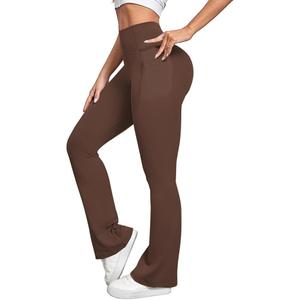 Comfortable Trousers Women's Summer Casual Trousers Fabric Trousers Leggings with High Flared Leg for Yoga Pants for Lifting the Butt with Pockets, Comfortable, Sporty Workout Casual Wear