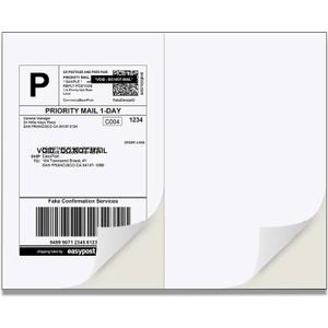 2000 Half Sheet Self Adhesive Shipping Labels for Laser Inkjet Pinters, 8.5 x 5.5 inches (1000 Sheets, 2000 Labels)