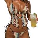 ZAFUL Halter Swimsuits for Women Textured Backless 2 Piece Bathing Suits Cheeky High Cut String Tie Side Bikini Sets (Small, 2-mix Color)