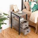 HOOBRO End Table with Charging Station, Narrow Side Table with 2 Drawers & USB Ports & Power Outlets, Nightstand for Small Spaces, Bedroom, Living Room, Stable and Sturdy, Greige and Black BG541BZ01, 11.8l X 18.9w X 24h