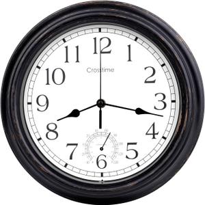 16 Inch Large Outdoor Clock Waterproof with Thermometer Retro Wall Clocks for Patio Pool Garden Home,Bronze (16" Bronze)