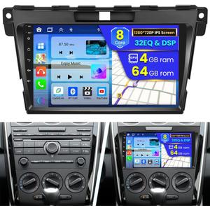 8 Core 4+64G for Mazda CX-7 CX7 2008 2009 2010 2011 2012 2013 2014 2015, Wireless Carplay Android Auto, Hikity 9 Inch Android 13 Touch Screen Bluetooth Radio DSP BT 5.0 GPS Navigation WiFi