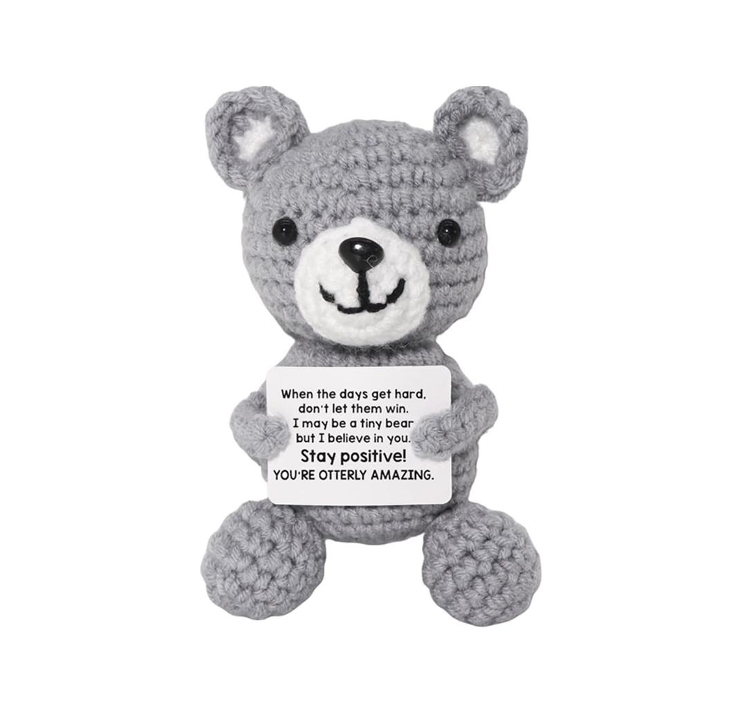 Pack of 4, Mini Funny Positive Crochet Animals,Inspirational Handmade Crochet for Girl and Teenage Friends Emotional Small Gift for Birthday Graduation Teacher Appreciation,Cute Stuff Emotional Cheer Up Support