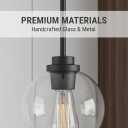 Pendant Light 7 Inch Modern Hanging Fixture with Clear Glass Globe & Matte Black Finish, Adjustable Iron Rods & Sloped Ceiling Compatible for Kitchen Island Dining Room Bedroom Hallway, 2 Pack