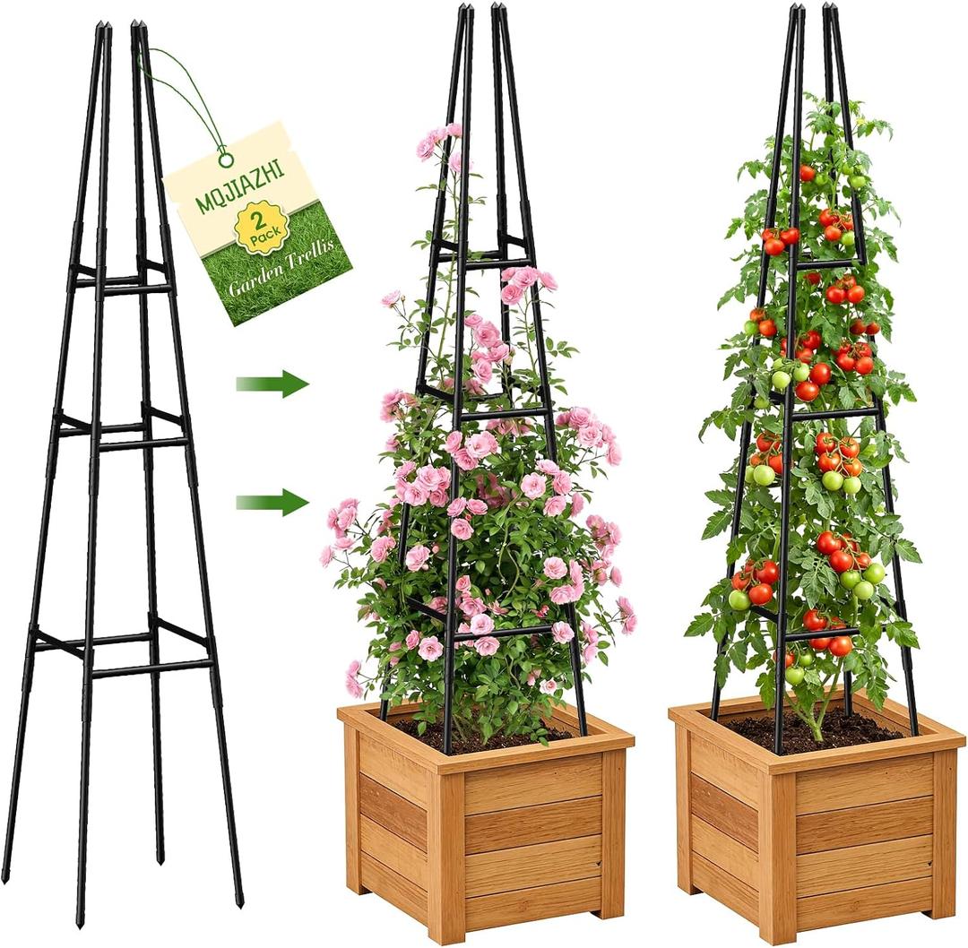 Garden Obelisk Trellis for Climbing Plants Outdoor, 63 Inch Height Adjustable Gardening Trellis, Steel Plastic Coated Plant Support for Indoor & Outdoor Multiple Climbing Plants(1PCS)
