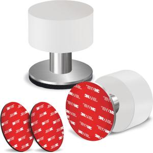 2 Pack Door Stoppers Stop with Extra Stickers, Self-Adhesive Door Stops with Black Rubber Bumper & Stainless Steel Body - Heavy Duty Door Knob Wall Protector Sound Dampening for Home & Office Use