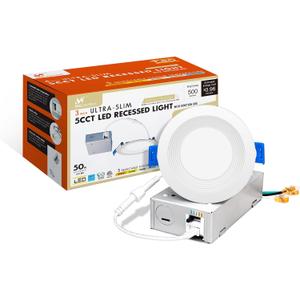 mw 3 Inch 5CCT Ultra-Thin LED Recessed Light with Junction Box,Dimmable Canless Light with Baffle Trim, 2700/3000/3500/4000/5000K, 8W High Brightness Downlight, Energy Star