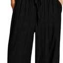 Floerns Women's 2 Piece Outfit Cute Bowknot Strapless Tube Top Wide Leg Pants Set (Large, Black)