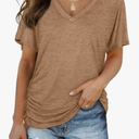 WIHOLL Womens Short Sleeve V Neck Dolman Tops with Side Shirring Loose Fit Shirts, Size L