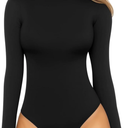 MANGOPOP Women's Mock Turtle Neck Sleeveless Long Sleeve Tops Bodysuit Jumpsuit, L