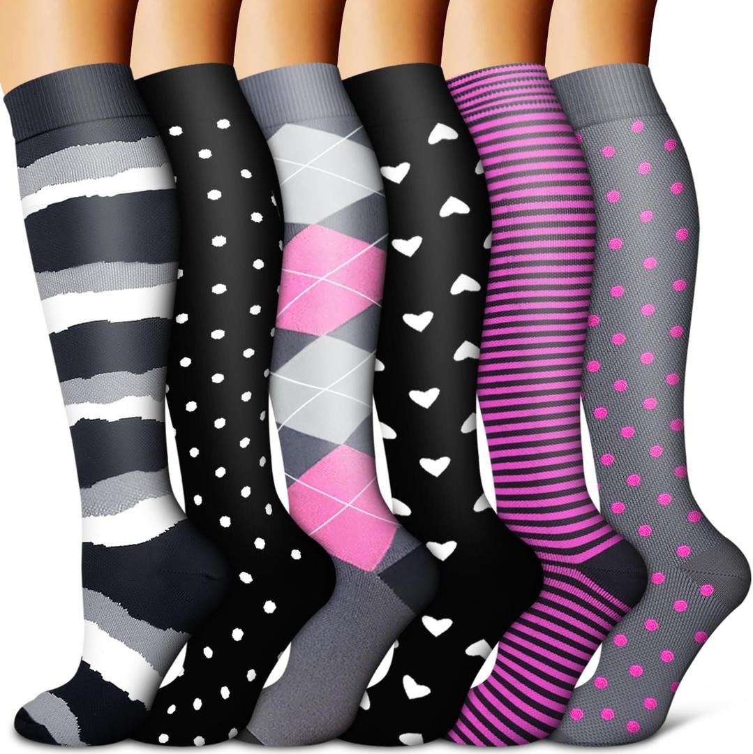 Copper Compression Socks for Women & Men (6 pairs) - Best Support for Nurses, Running, Hiking, Recovery (Large-X-Large, 14 Gray/Black/Gray/Black/Red/Red)