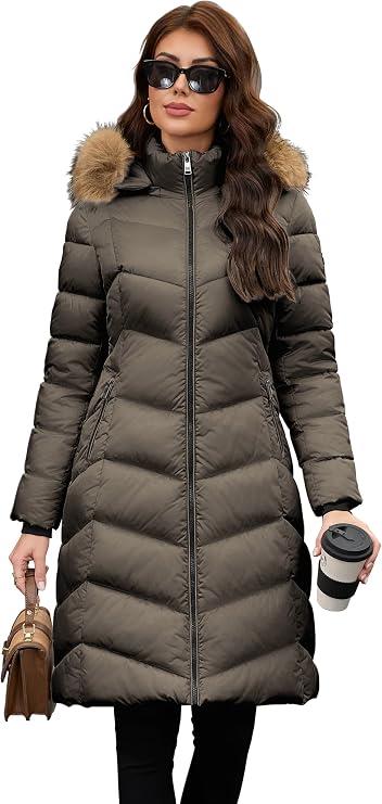 PAPILLON D'OR WEAR YOUR WINGS Women's Long Puffer Coat with Detachable Faux Fur Collar Hood Pockets Winter Jacket, XXL