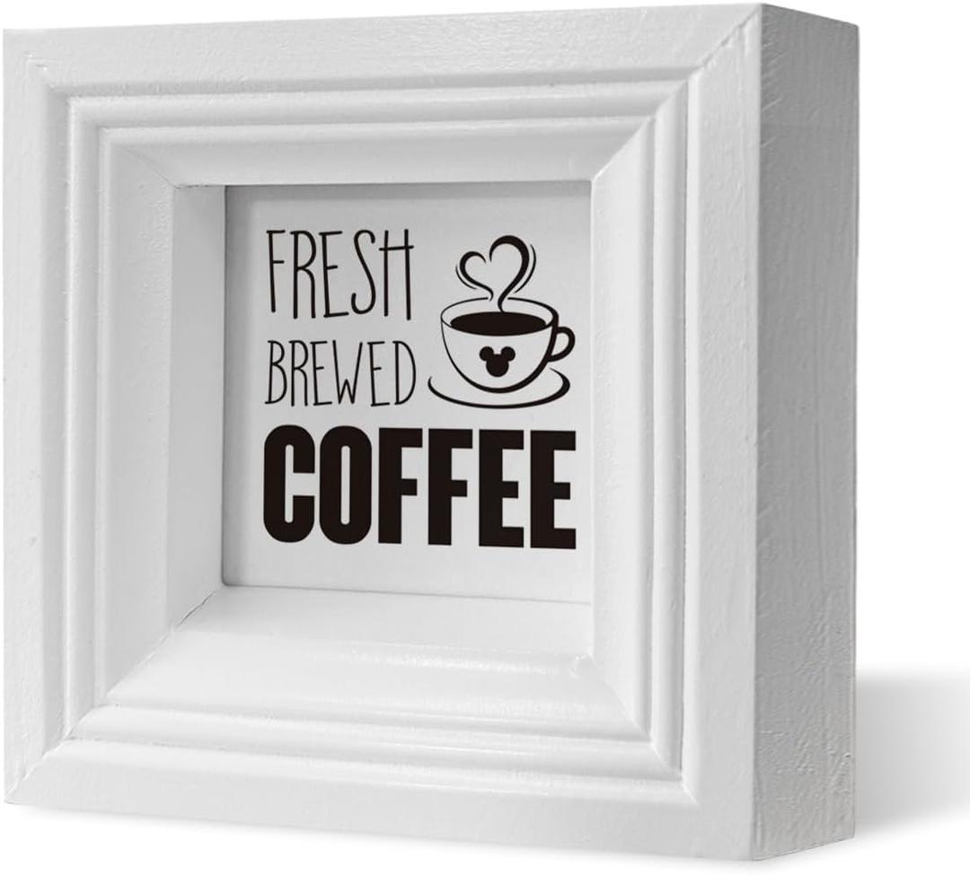 3 x Coffee Decor Art, Fresh Brewed Coffee Sign, Mini Wooden Box Sign, Rustic Tabletop Decors, Shelf Decoration, Cafe Decors, Modern Farmhouse Home Decor for Kitchen Bar, Coffees Lover Decoration