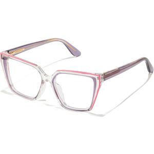 JOLLYNOVA Blue Light Blocking Glasses Women TR90 Fashion Gradient Eyeglasses Frame Anti UV Glare Oversized Computer Glasses (C3 Blue Purple Pink)