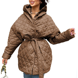 BTFBM Women Button Down Quilted Jacket Coat 2023 Fall Winter Fashion Belt Pockets Removable Padded Hood Puffer Outerwear XL Navy