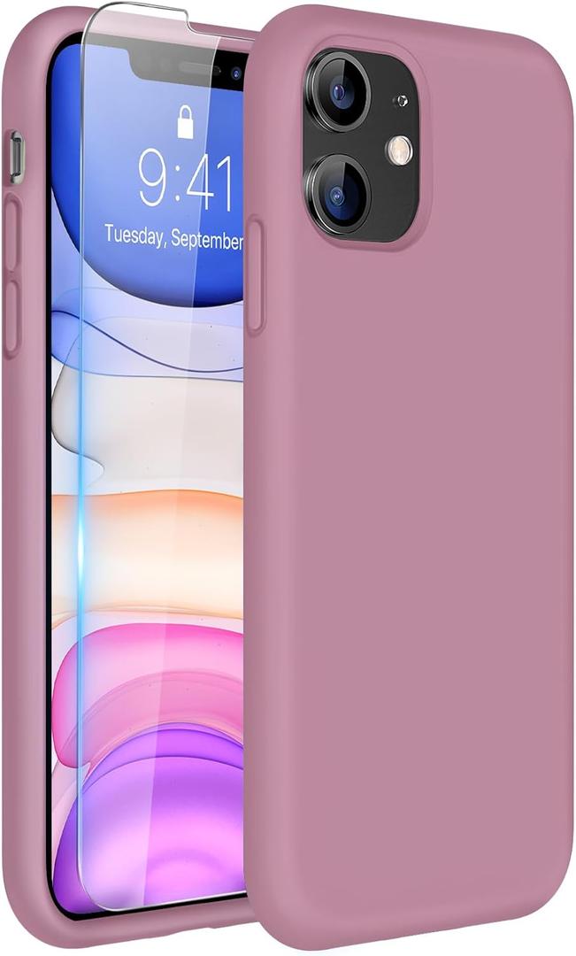 Miracase Designed for iPhone 11 Phone Case, with Screen Protector, Liquid Silicone Gel Rubber Full Body Drop Protection Shockproof Cover Phone Case for iPhone 11 6.1 inch, Blackcurrant
