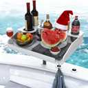 Utility Boat Bar Organizer Table with Rod Holder, Portable Detachable Marine Table with Cup Holders & Storage for Food, Drinks, and Fish Cleaning, Gift for Him, Boaters, Fishers, Outdoorsman