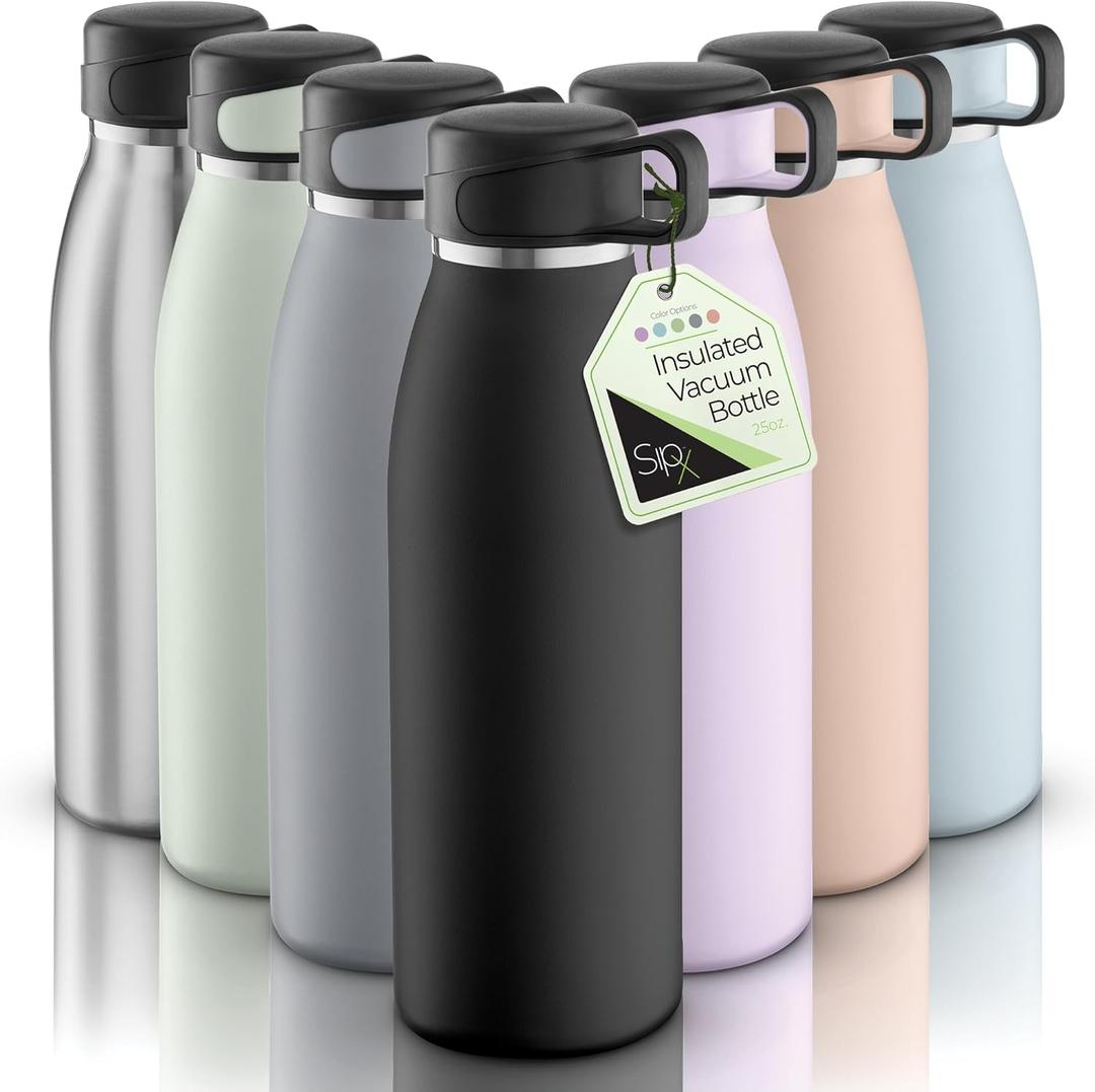SipX Triple-Insulated Stainless Steel Water Bottle 25oz. - With Cover Lid, BPA-Free Reusable Insulated Water Bottle Keeps Cold For 24 Hours, (Black)
