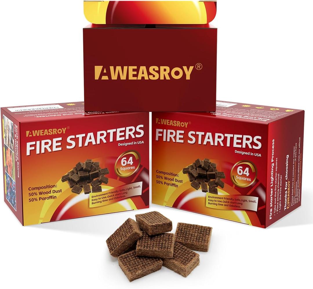 Fire Starter Squares 192 - Fire Starters for Fireplace,Chimney,BBQ Grill,Camping Fire,Wood Stove - Water Resistant and Safe Odourless - Camping Accessories (Brown-192)