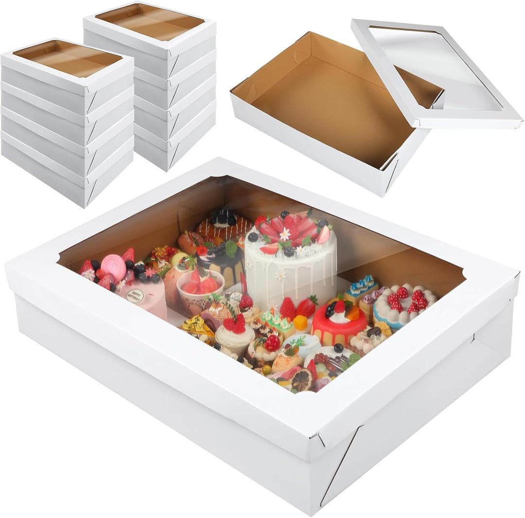 Funnymoom 10 Pcs Full Sheet Cake Box with Window,19.5 x 26.5 x 5 Inches