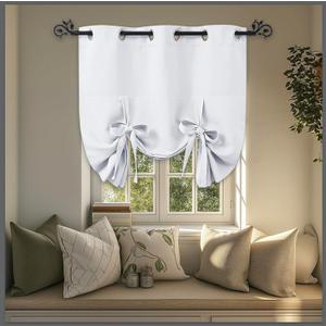 Pony Dance Kitchen Curtains for Windows - Tie Up Curtain Small Valances Set Adjustable Grommet Top Roman Shades for Home Decoration, W 42 x L 45 in, Pure White, 1 PC